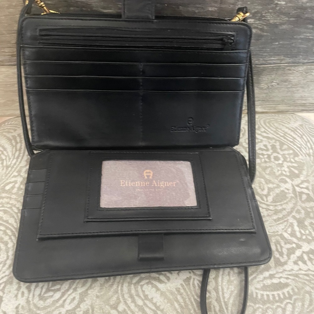 Etienne Aigner Black Leather Crossbody Bag Wallet Organizer Clutch Vintage Style - Picture 3 of 7
